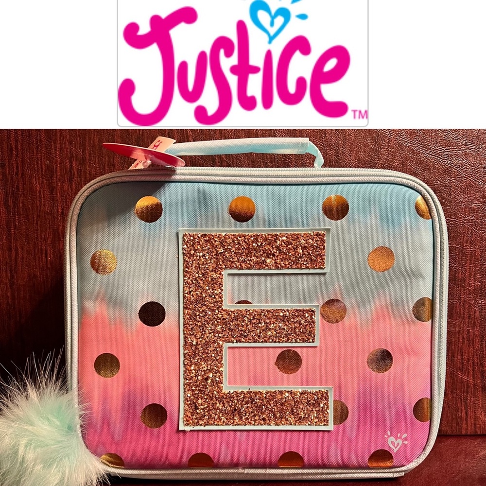 Justice Girls Ombre Foil Polka Dot Sequin Initial Lunch Bag Box Tote Let…